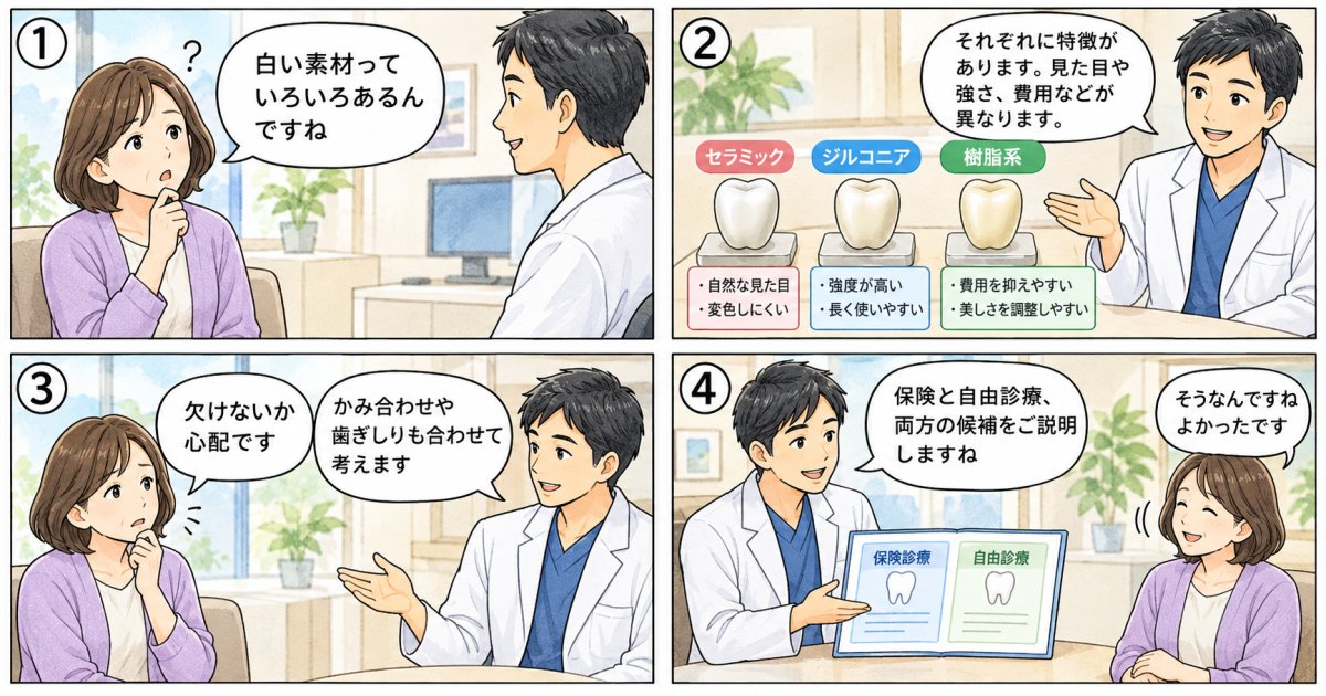 奥歯を白くする素材は、見た目以外に何で選ぶ?